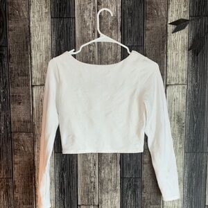 White Cropped Stretchy Activewear Yoga Long Sleeve Women's Top